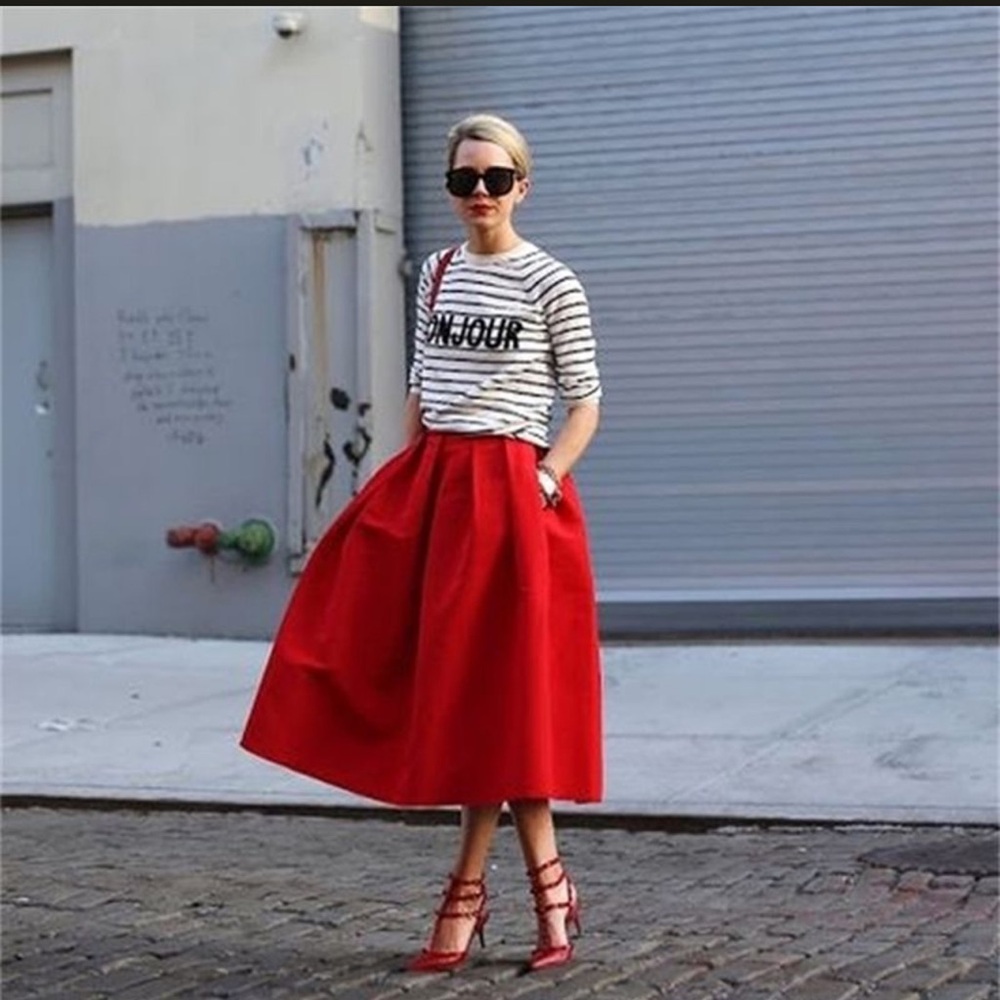 ZARA RED PLEATED CAPE SKIRT - Picture 12 of 14